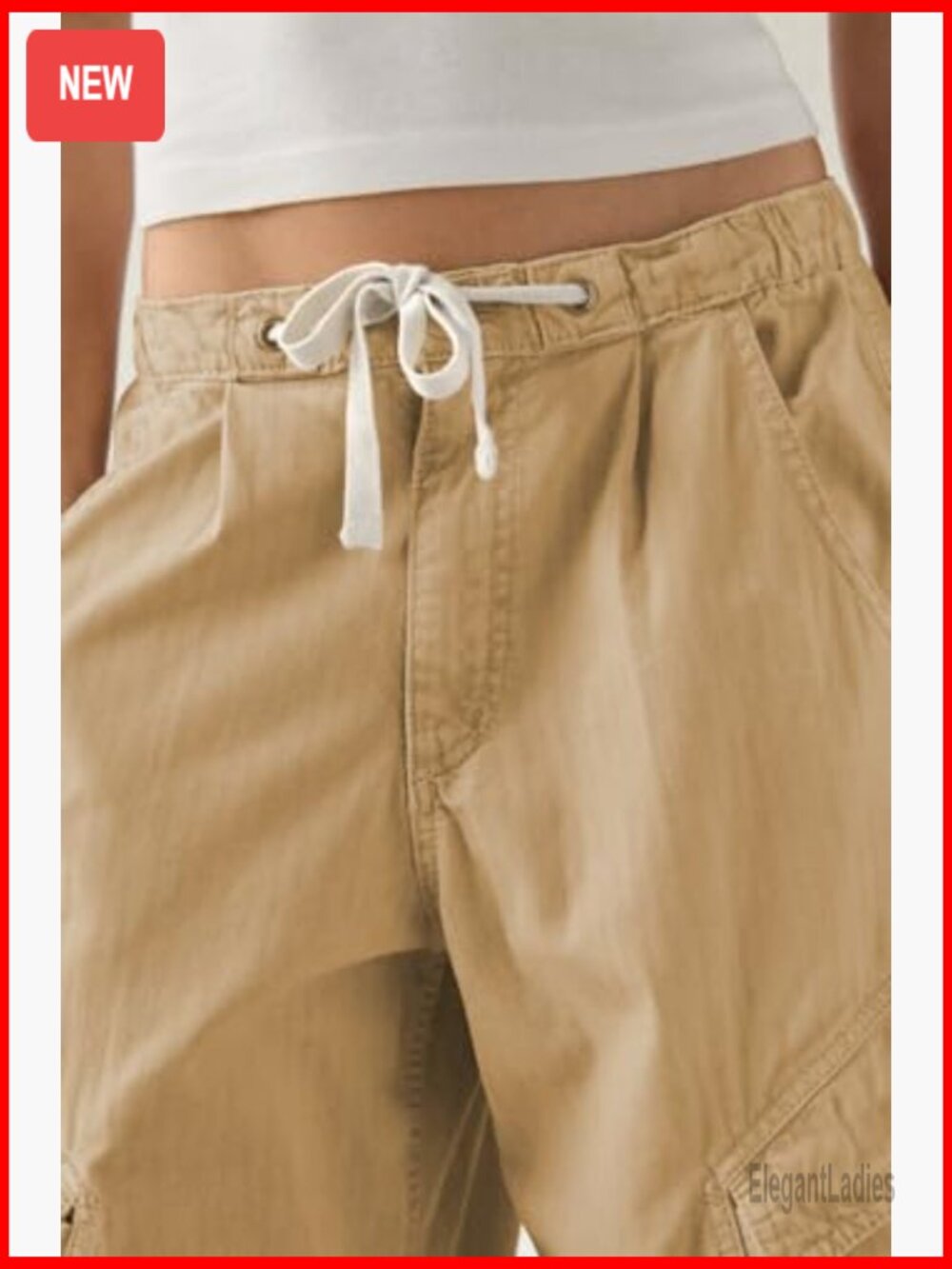 Wide Leg Barrel Cargo Pants Elastic Waist Cotton Lounge Trousers - Picture 4 of 6